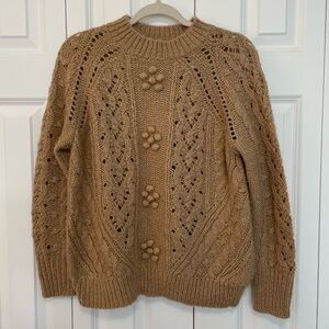 J.Crew Cable-knit pointelle sweater with popcorn flowers - Small